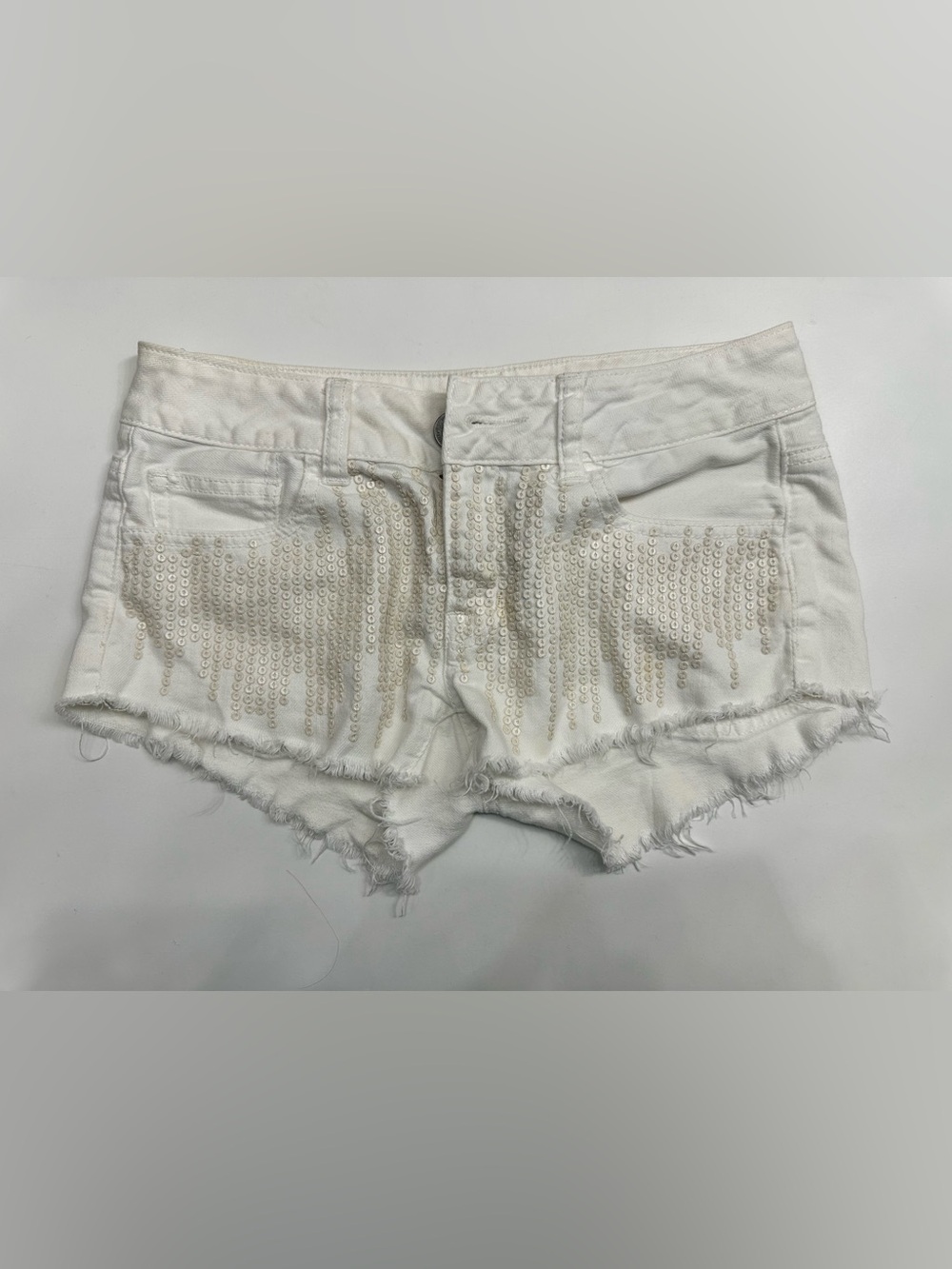 American Eagle White Sequin Fringe Denim Shorts - Women